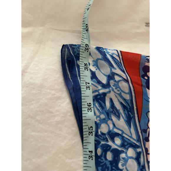 NWT One Hundred Stars Orange Floral Blue Asian Vase Shawl/Scarf Modal Viscose - Picture 7 of 8